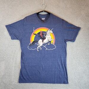 Marvel Deadpool T-Shirt Mens Large Blue Unicorn Rainbow Sword‎ Short Sleeve